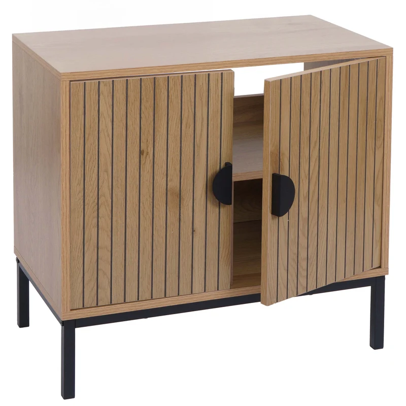 Meuble sous lavabo avec 2 portes Soft-Close 62x63x35 cm aspect bois naturel en MDF mélaminé structure métal 04_0009254