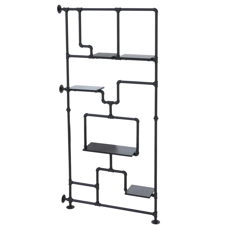 Étagère séparateur de pièce style industriel 203 cm avec 5 niveaux en métal et bois mélaminé noir 04_0008763