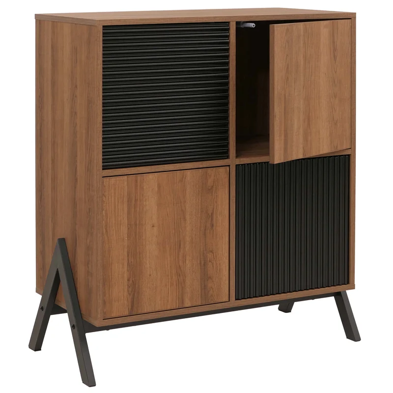 Commode design moderne avec 4 portes et compartiments 94 x 79 x 40 cm finition mélamine clair MDF et métal 04_0009207