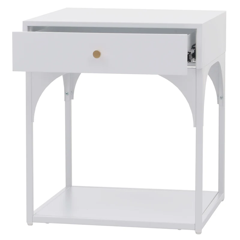 Table de chevet avec tiroir et compartiment ouvert 50x43x41 cm en acier thermolaqué blanc 04_0008872