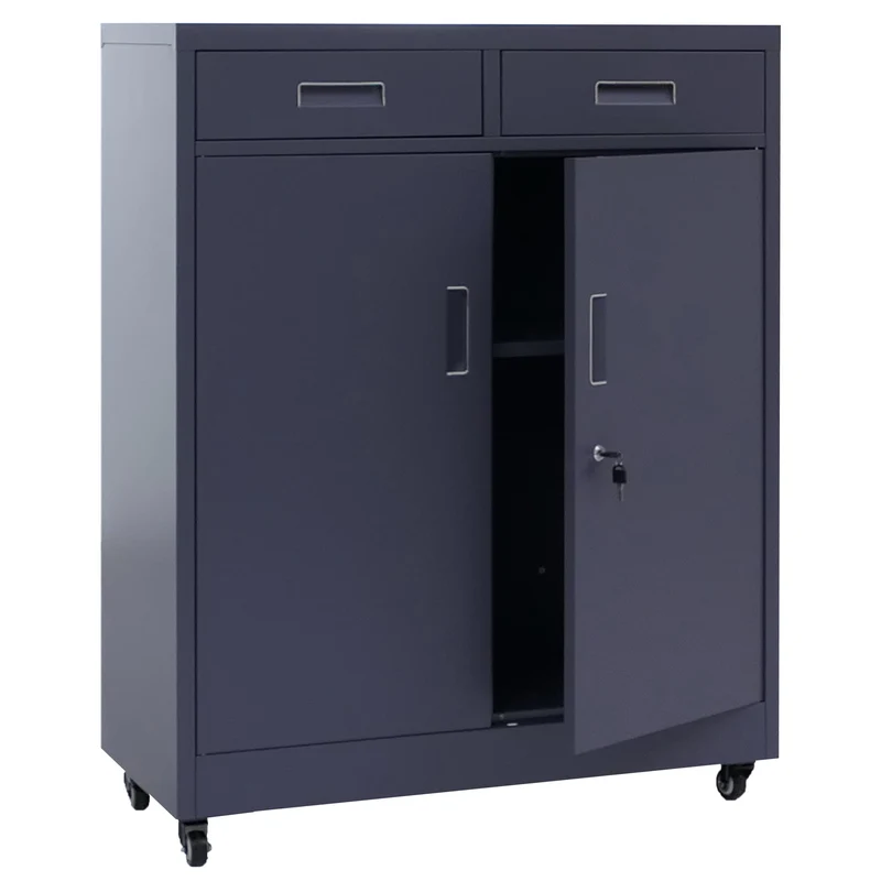 Armoire de rangement en métal avec roulettes pratiques pour bureau 116 x 90 x 40 cm en acier gris foncé 04_0008878