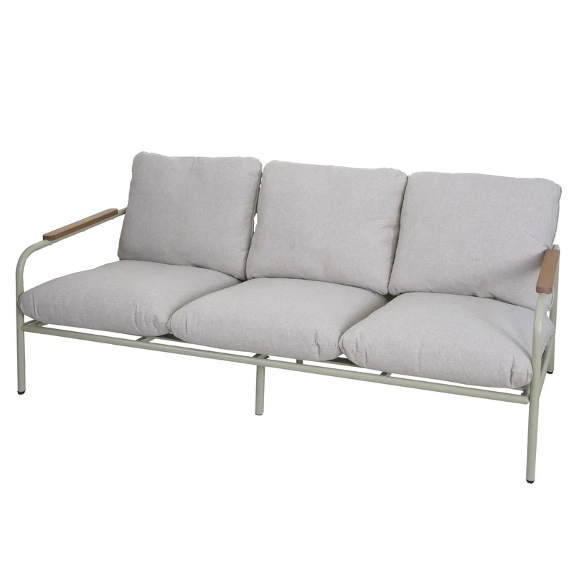 Canapé de jardin 3 places 81 x 184 x 81 cm en aluminium vert clair avec coussins beige 04_0009574