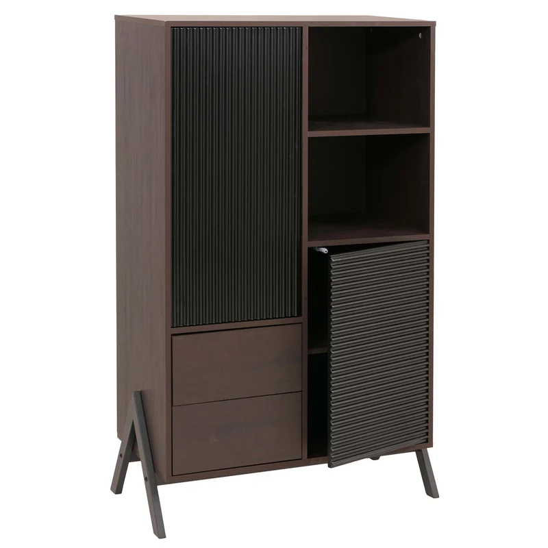 Armoire haute buffet avec portes et compartiments de rangement 138x79x40 cm MDF et métal finition mélaminée 04_0009199