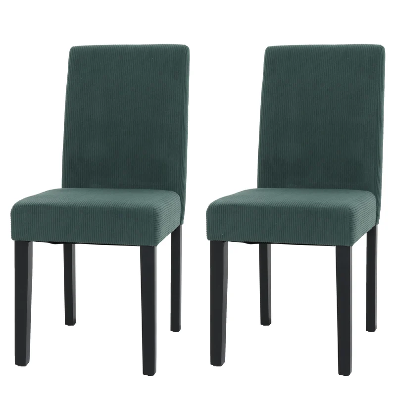 Lot de 2 chaises de salle à manger dossier haut en tissu velours côtelé vert pieds en bois foncés 04_0007330