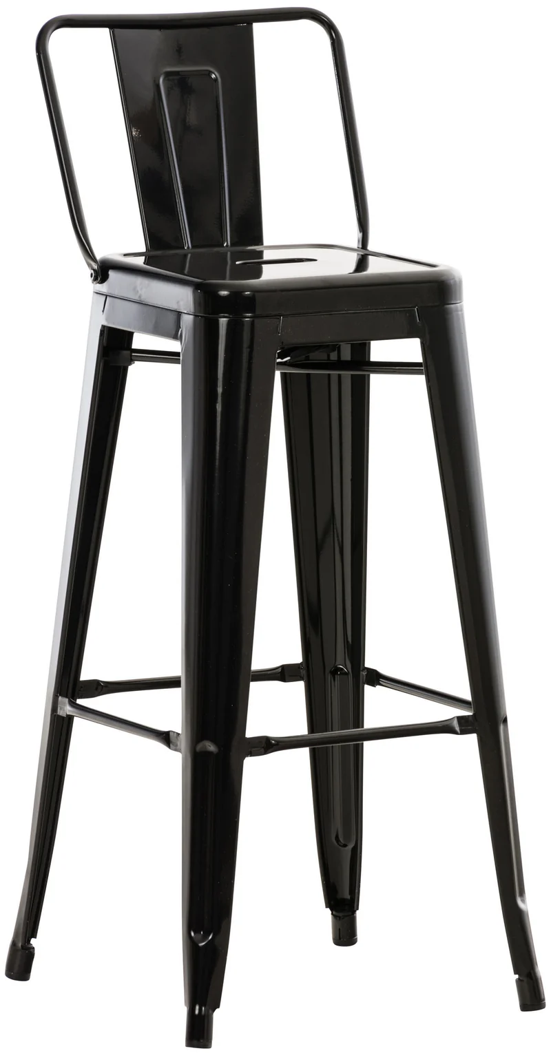 Tabouret de bar x1 avec repose-pieds et dossier en design industriel métal noir 10_0005711