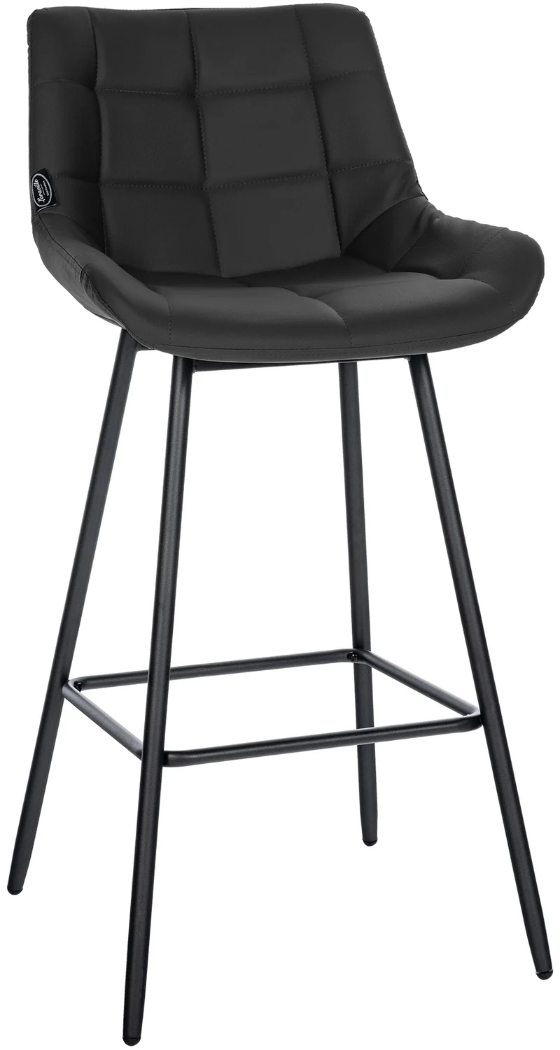 Tabouret de bar x1 avec repose-pieds revêtement en PVC noir piètement à quatre pieds en métal noir 10_0005458
