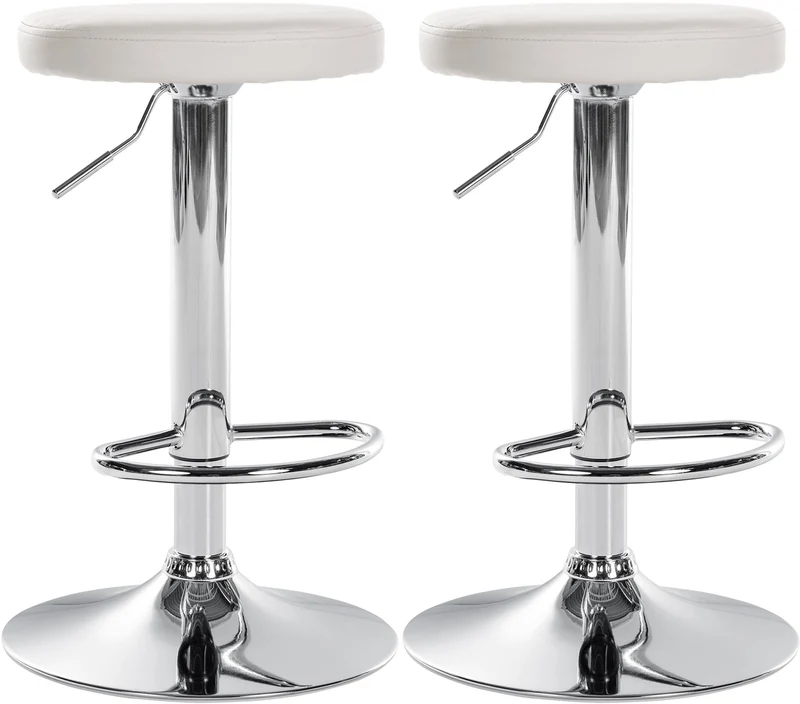 Lot de 2 tabourets de bar design simple avec assise en synthétique blanc et cadre métal chromé TDB10695