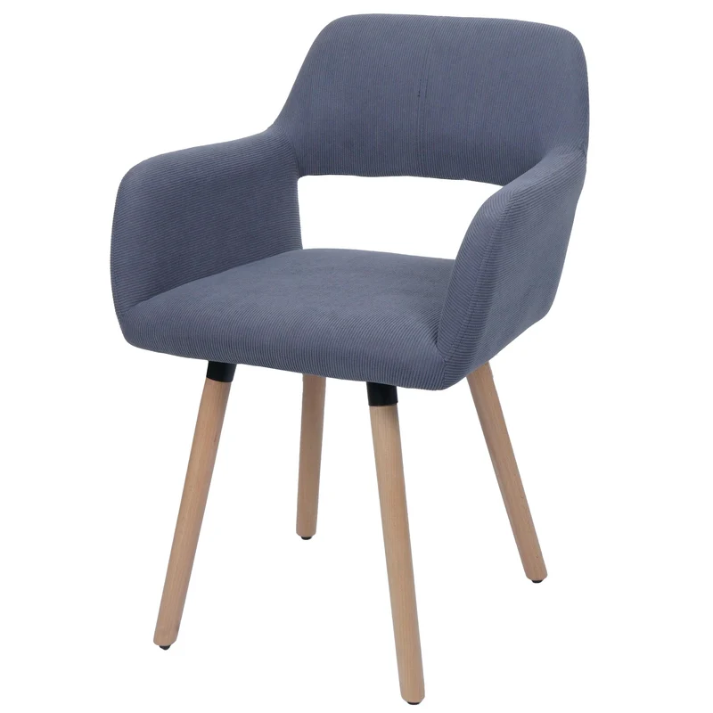 Chaise de salle à manger avec accoudoirs 80x56x53 cm en tissu velours côtelé gris foncé pieds bois hêtre 04_0009833