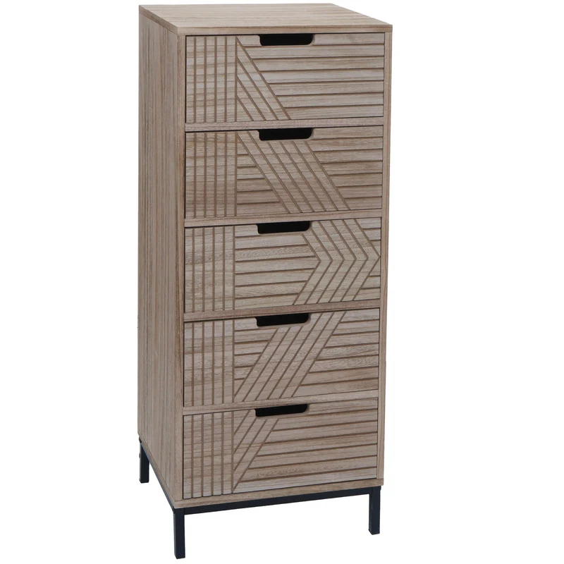 Commode meuble de rangement 5 tiroirs design 3D 84x35x29 cm en bois et métal 04_0009739