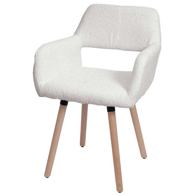 Chaise de salle à manger avec accoudoirs en tissu bouclé crème pieds en bois 04_0009862