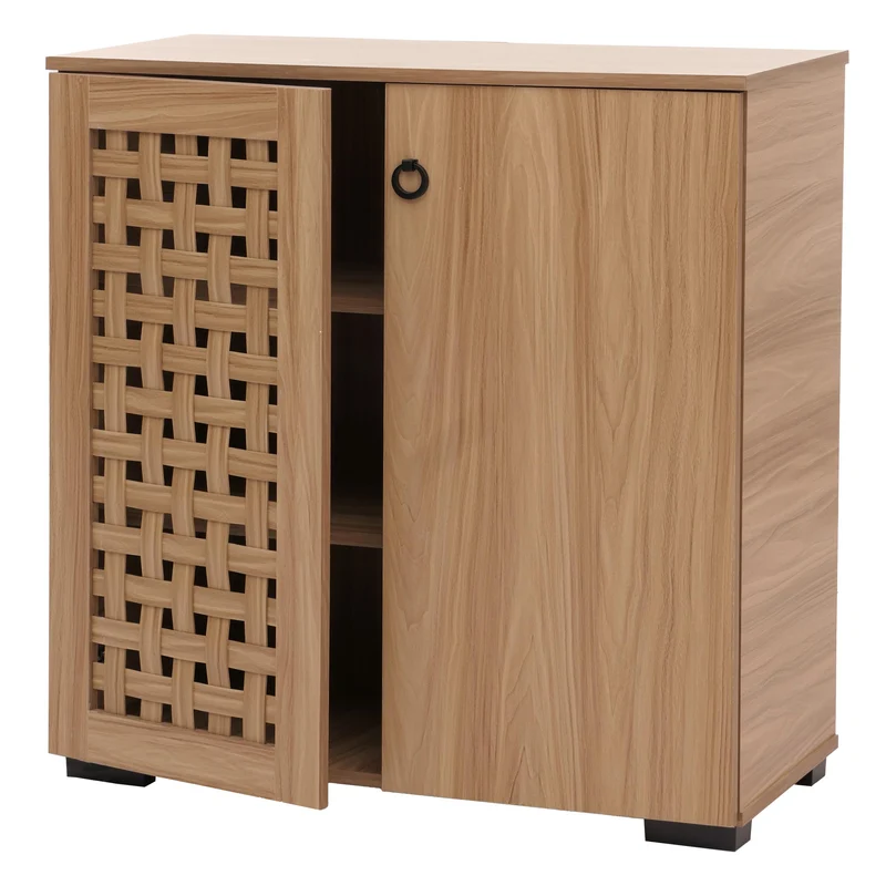 Commode avec 2 portes et 3 compartiments design tressé 3D 82x80x37 cm en bois avec revêtement mélaminé marron 04_0009824
