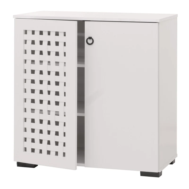 Commode avec 2 portes et 3 compartiments design tressé 3D 82x80x37 cm en bois avec revêtement mélaminé blanc 04_0009825