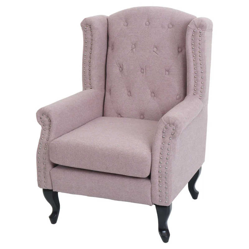 Fauteuil Chesterfield club relax style baroque 102x75x80 cm en tissu déperlant rose clair bois massif 04_0009700