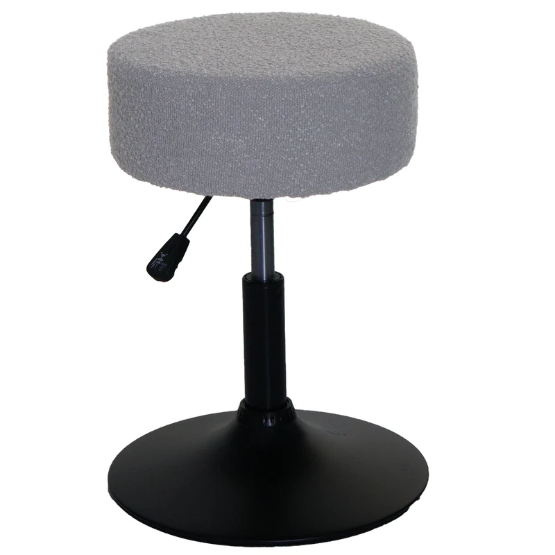 Tabouret siège de maquillage Ø 37 cm pivotant réglable en hauteur tissu bouclé gris clair et acier 04_0009937