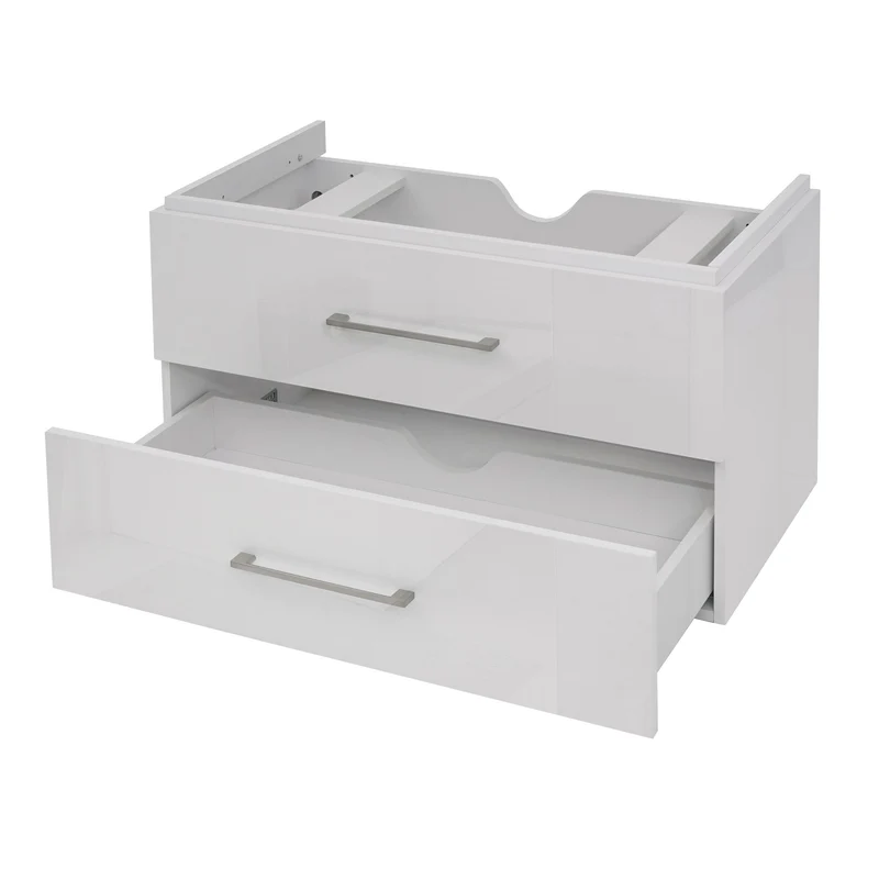 Meuble sous-vasque 90 cm suspendu 2 tiroirs Soft-Close encoche siphon style moderne contreplaqué blanc brillant 04_0010531