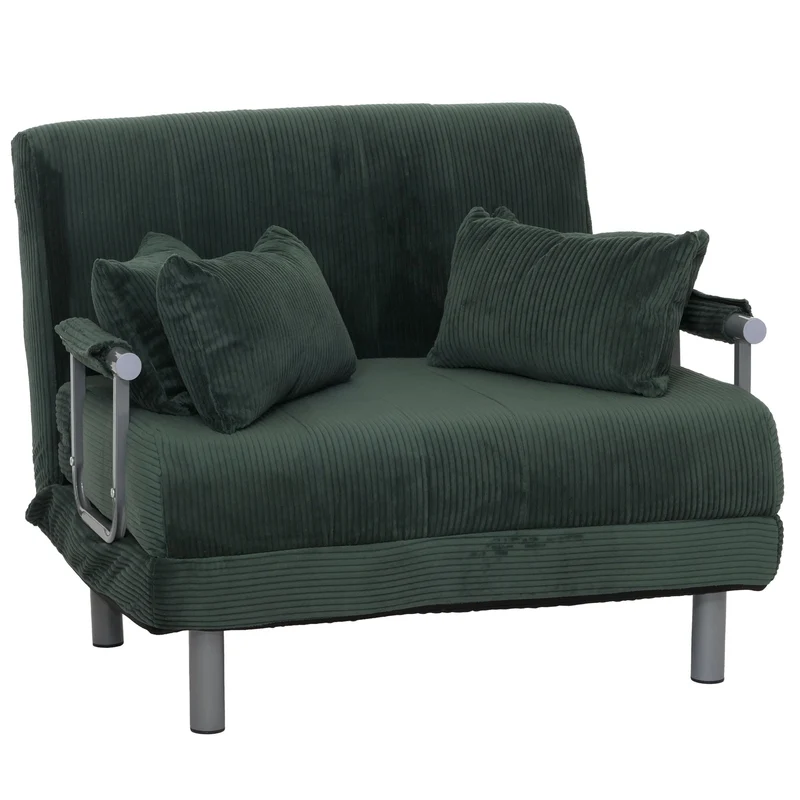 Fauteuil convertible canapé-lit avec accoudoirs rabattables couchage 190x100 cm en tissu velours côtelé vert 04_0010009