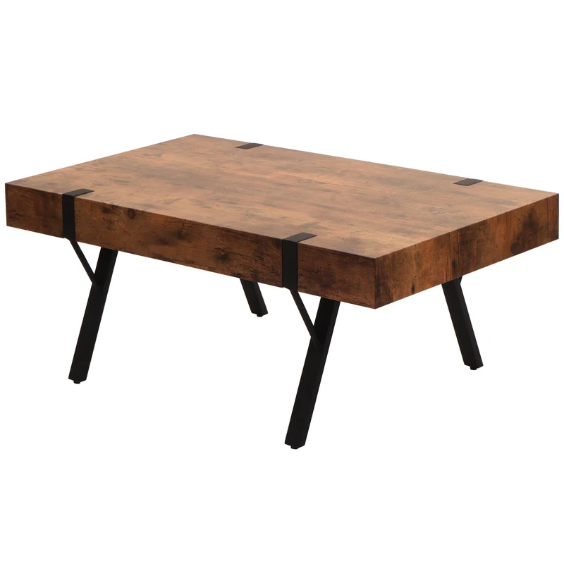 Table basse rectangulaire salon table d’appoint en métal et MDF 43x110x60 cm couleur chêne sauvage foncé 04_0010259