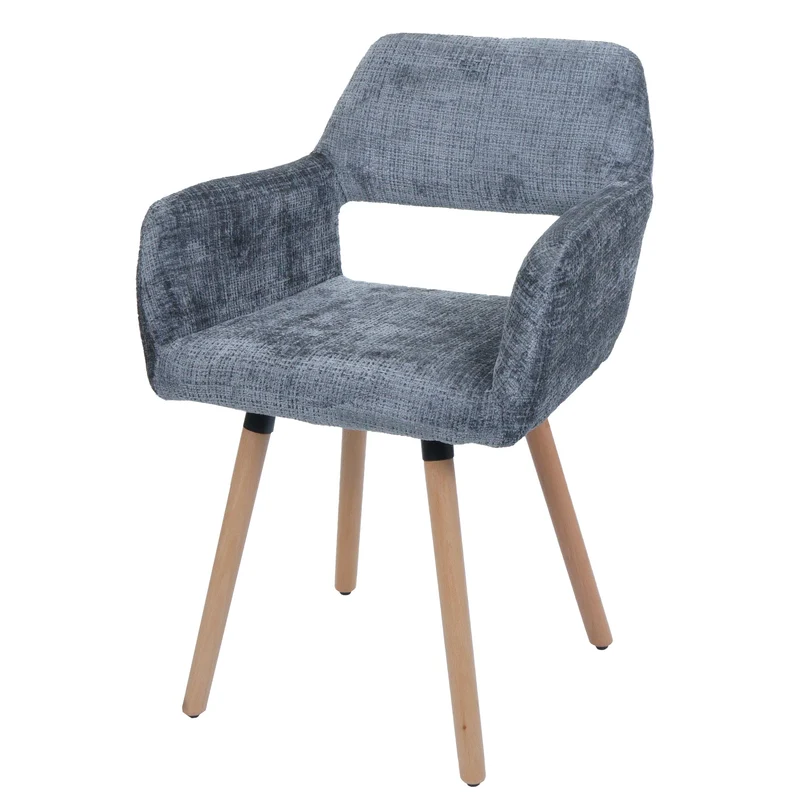 Chaise de salle à manger rembourrée avec accoudoirs en tissu chenille gris foncé pieds en bois de hêtre 04_0009845
