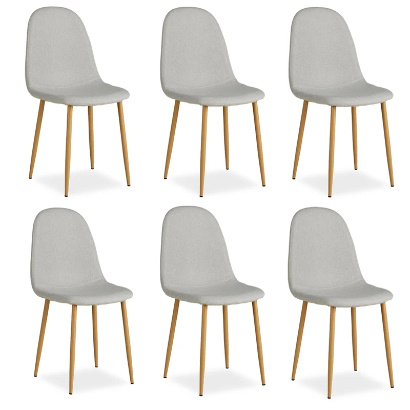 Lot de 6 chaises de salle à manger cuisine confortable et moderne en tissu gris pieds métal aspect bois CDS06304