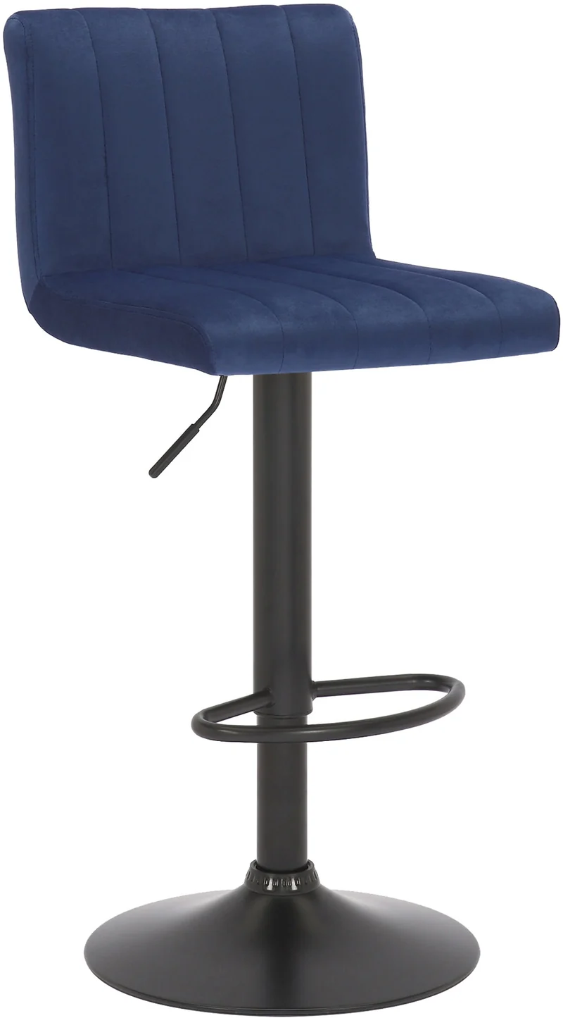 Tabouret de bar x1 pivotant hauteur réglable assise surpiqué en velours bleu et métal noir 10_0005000