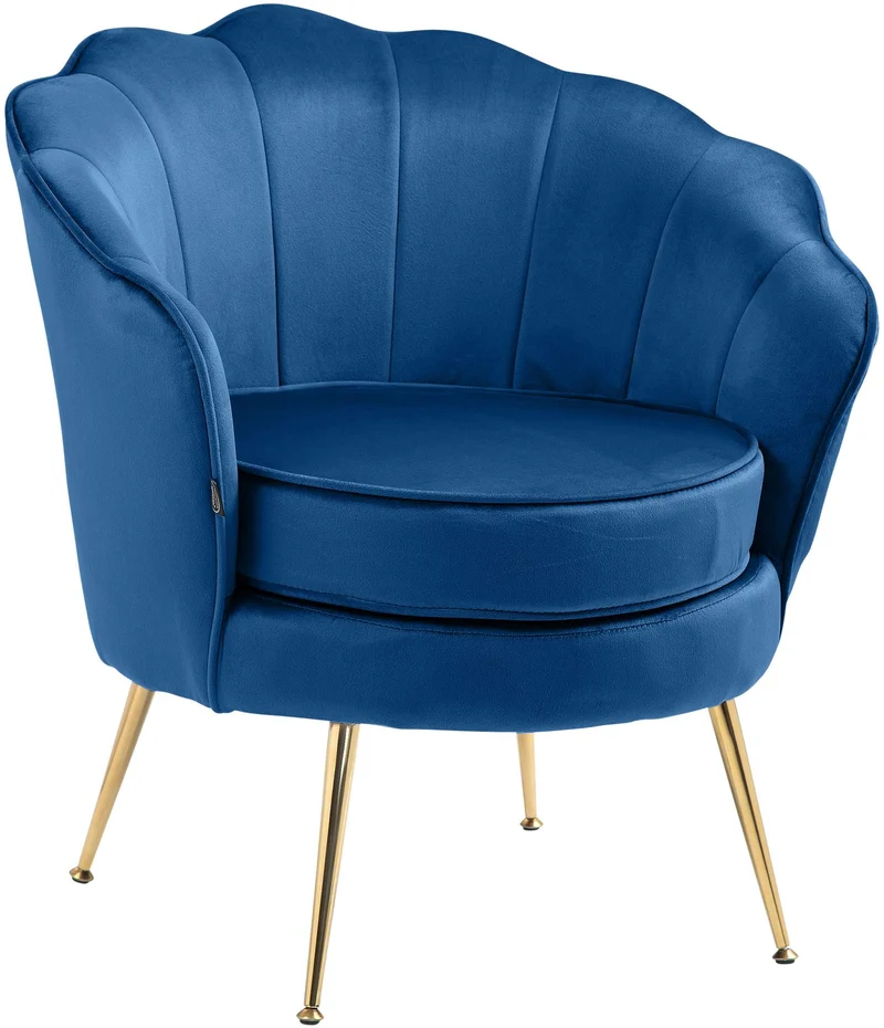 Fauteuil lounge chaise de chaise rembourrée avec coutures décoratives revêtement en velours bleu et pieds métal doré FAL101553