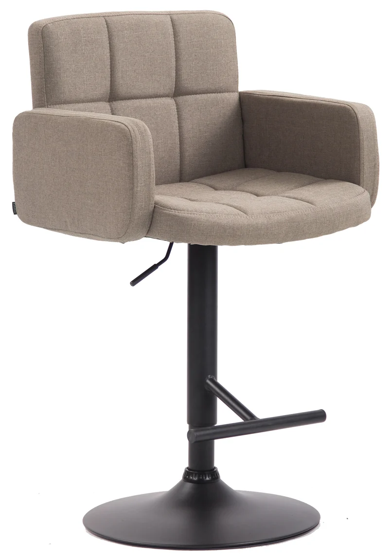 Tabouret de bar avec accoudoirs et dossier confortable en tissu taupe pieds noir mat TDB10478