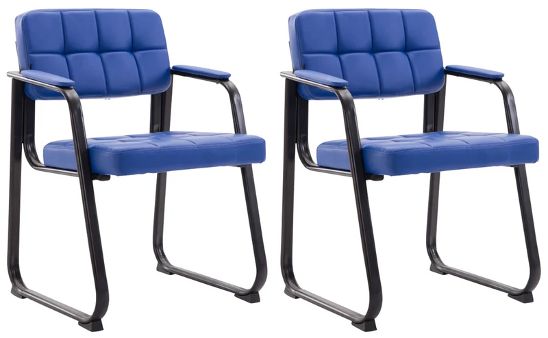 Lot de 2 chaises de bureau visiteur avec accoudoirs siège en PVC bleu et cadre en métal noir 10_0008482