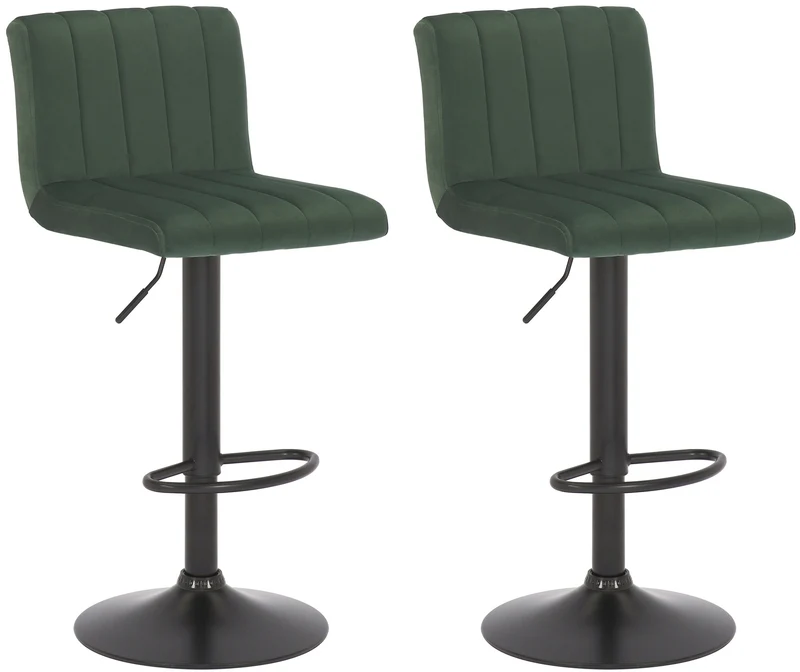 Lot de 2 tabourets de bar pivotant hauteur réglable assise surpiqué en velours vert et métal noir 10_0004228