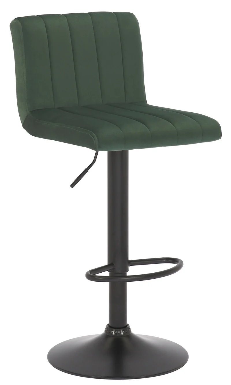 Tabouret de bar x1 pivotant hauteur réglable assise surpiqué en velours vert et métal noir 10_0005002