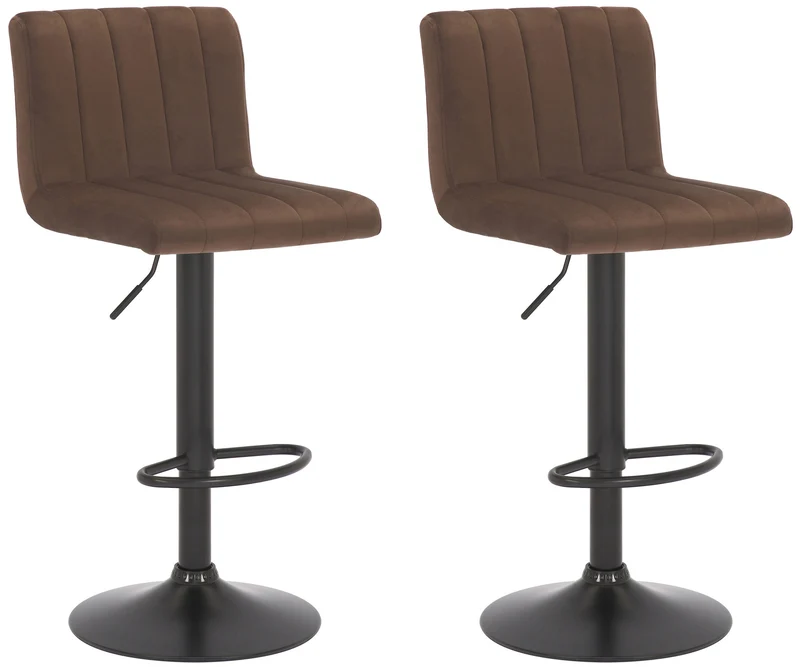 Lot de 2 tabourets de bar pivotant hauteur réglable assise surpiqué en velours marron et métal noir 10_0004225