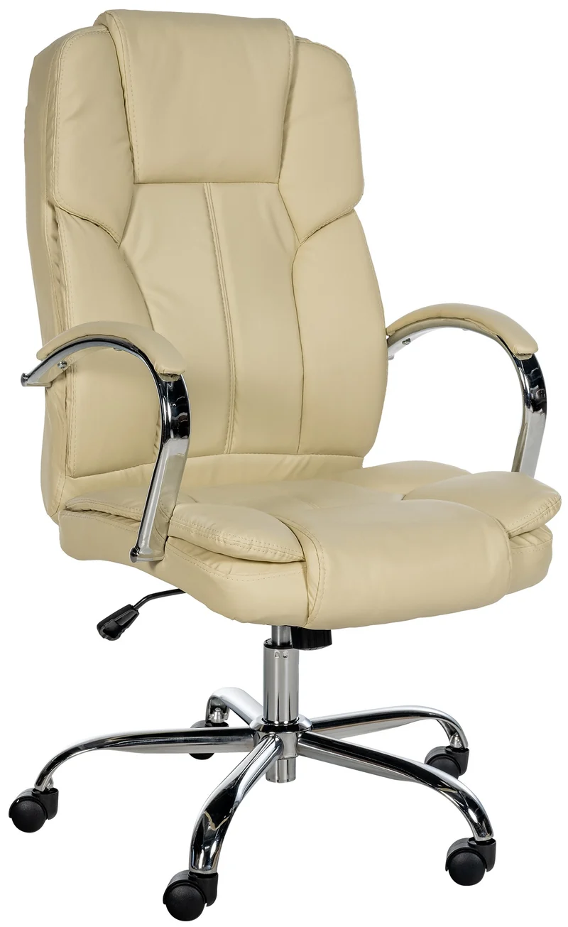 Fauteuil de bureau sur roulettes largeur d'assise XXL en PVC crème et métal chromé 10_0002415