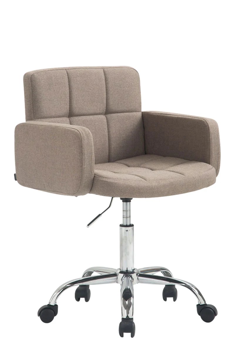 Tabouret de travail chaise de bureau en tissu taupe structure à 5 roulettes métal chromé 10_0003234