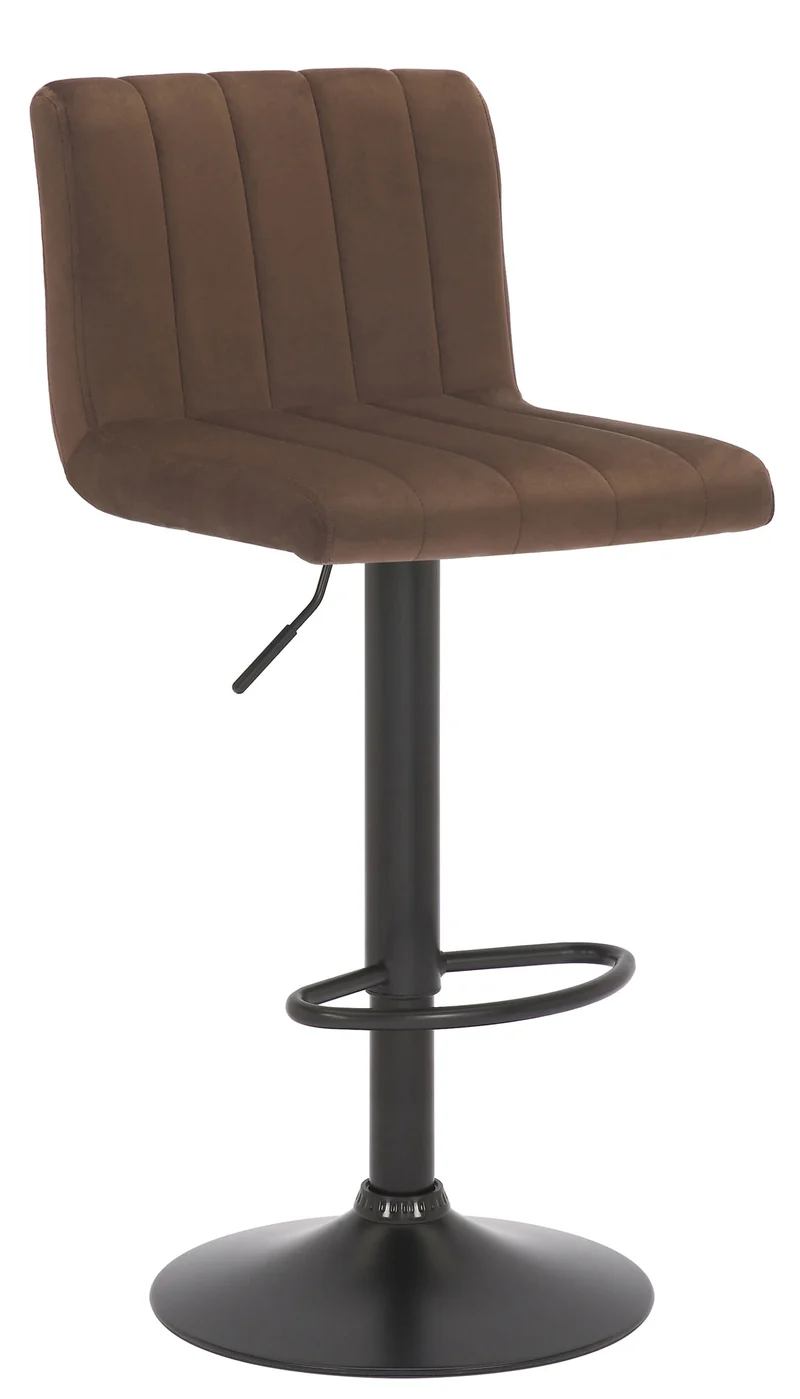 Tabouret de bar x1 pivotant hauteur réglable assise surpiqué en velours marron et métal noir 10_0005001