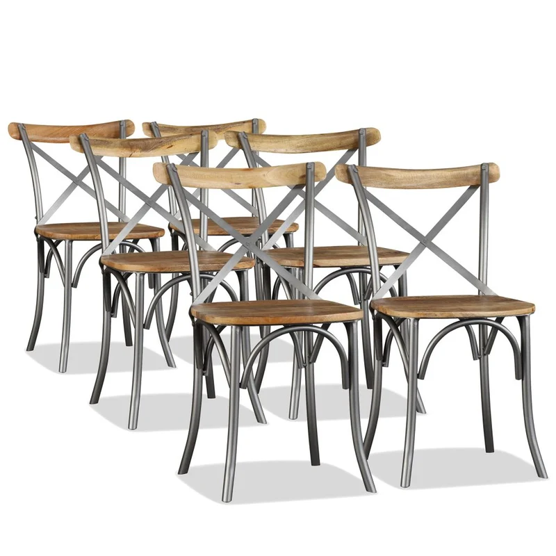 Lot de 6 chaises de salle à manger cuisine design industriel bois de manguier massif et acier CDS022103