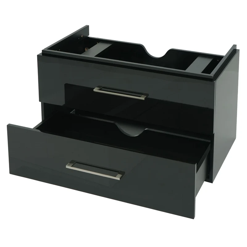Meuble sous-vasque 90 cm suspendu 2 tiroirs Soft-Close encoche siphon style moderne contreplaqué noir brillant 04_0010530