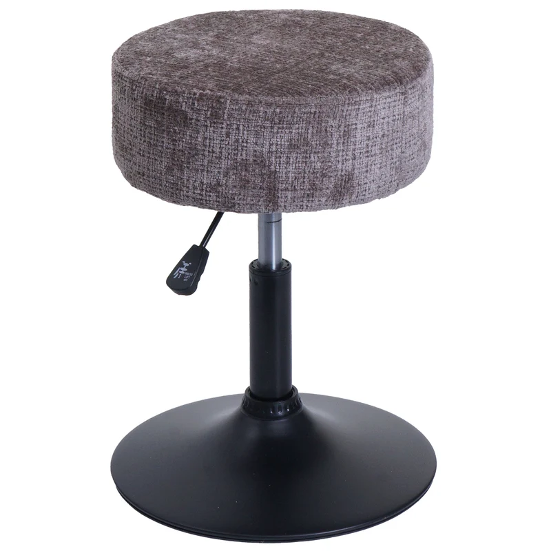 Tabouret réglable pivotant 360° style moderne hauteur réglable Ø 37 cm en tissu chenille brun base acier noir 04_0009950