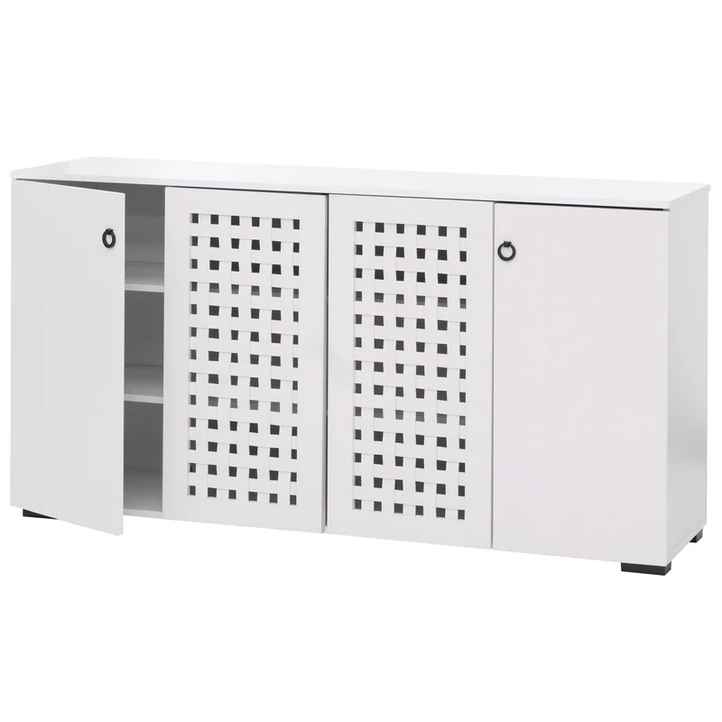 Buffet avec 4 portes avec design tressé 3D 9 compartiments de rangement 83x159x37 cm MDF blanc 04_0009841