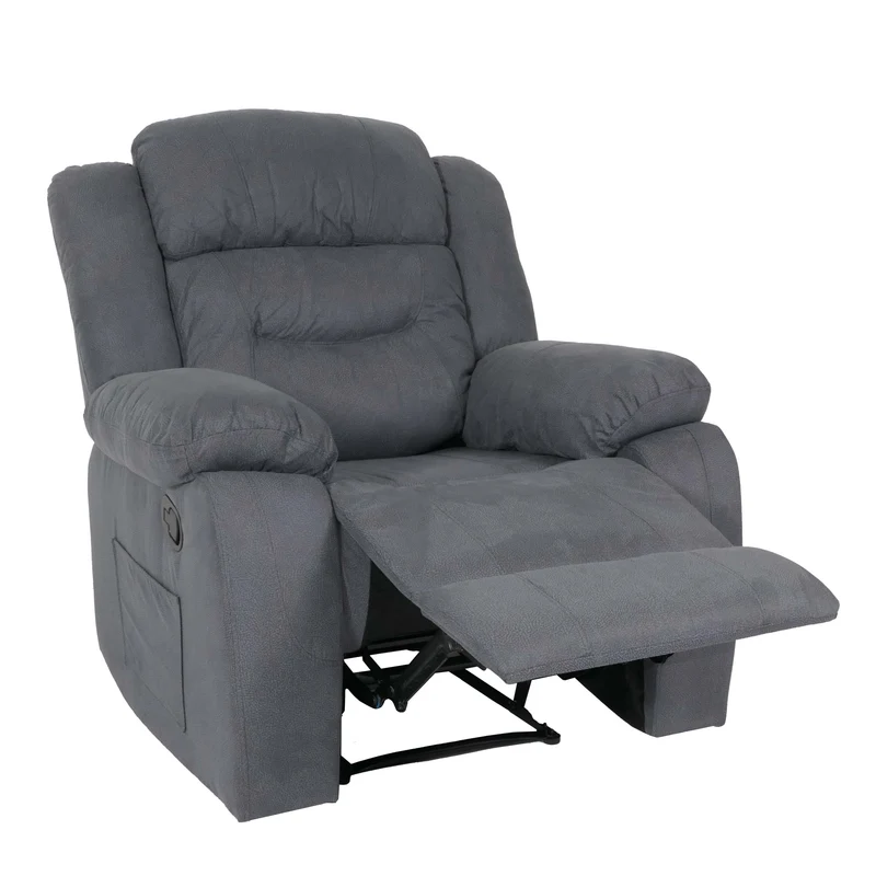Fauteuil relax TV rembourrage extra épais dossier inclinable avec repose-pieds tissu effet daim gris bleu structure en bois 04_0010133