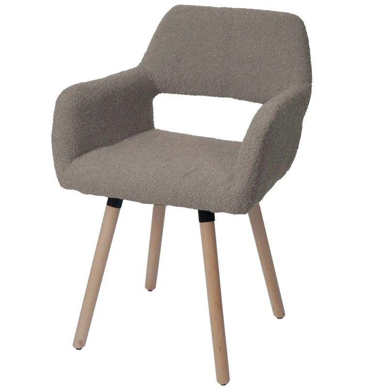 Chaise de salle à manger avec accoudoirs style moderne en tissu bouclé taupe et pieds en bois de hêtre 04_0009860