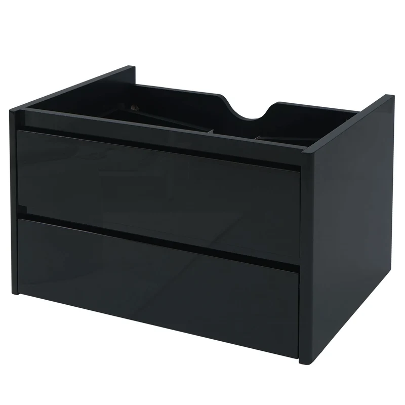 Meuble sous-vasque 80 cm suspendu 2 tiroirs Soft-Close encoche siphon meuble de salle de bain moderne contreplaqué noir brillant 04_0010540