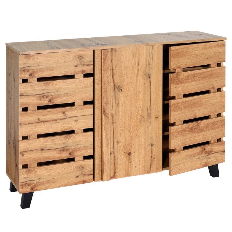 Buffet 3 portes 8 compartiments de rangement design palette moderne 88x120x34 cm couleur naturelle 04_0010157