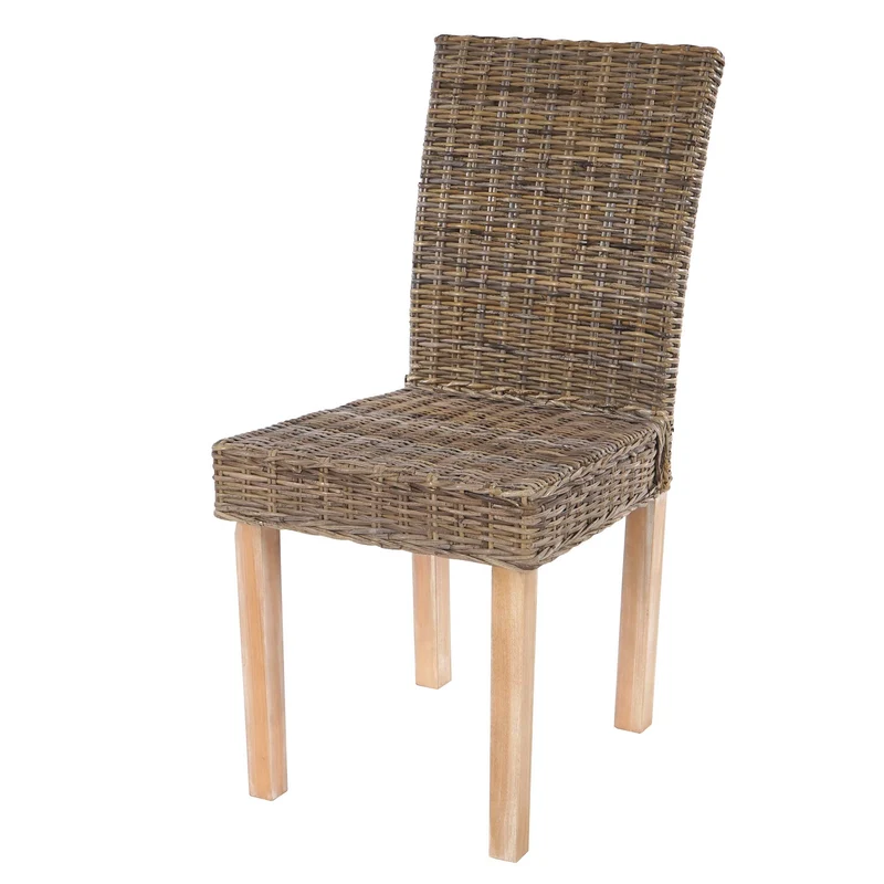 Lot de 4 chaises de salle à manger en kubu-rattan naturel gris pieds en bois massif style naturel et rustique 04_0011438