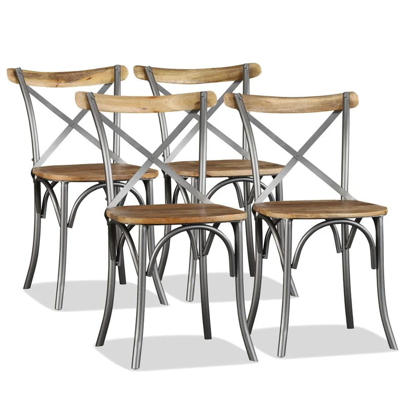 Lot de 4 chaises de salle à manger cuisine design industriel bois de manguier massif et acier CDS021180
