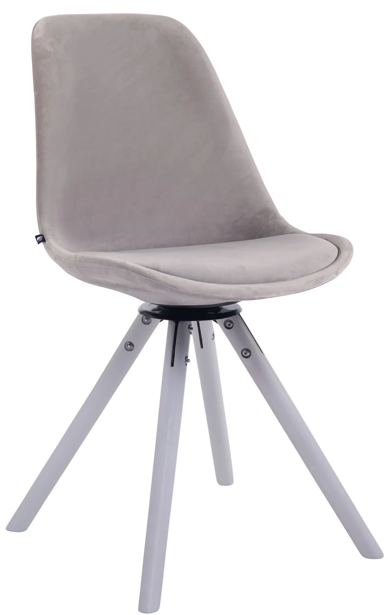 Chaise de salle à manger x1 chaise visiteur assise pivotant à 360° en velours gris piètement en bois ronde blanc 10_0007721