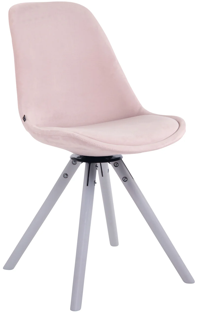 Chaise de salle à manger x1 chaise visiteur assise pivotant à 360° en velours rose piètement en bois ronde blanc 10_0007736