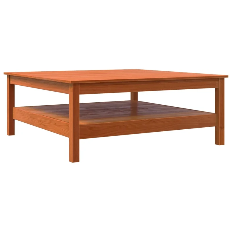 Table basse avec étagère design rustique 100 x 100 x 40 cm bois massif de pin couleur cire marron DEC039081