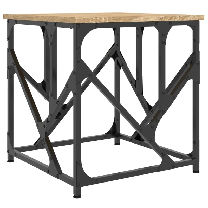 Table basse design industriel 45 x 45 x 47,5 cm bois d'ingénierie et métal DEC038934