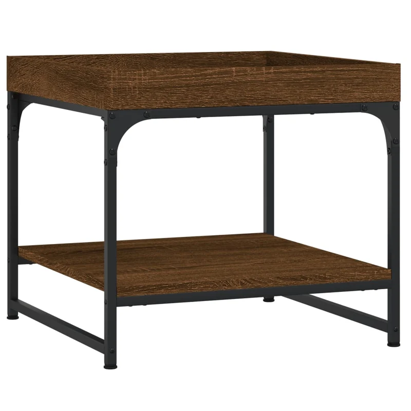 Table basse avec étagère design industriel 49,5 x 49,5 x 45 cm bois d'ingénierie marron et fer DEC038665