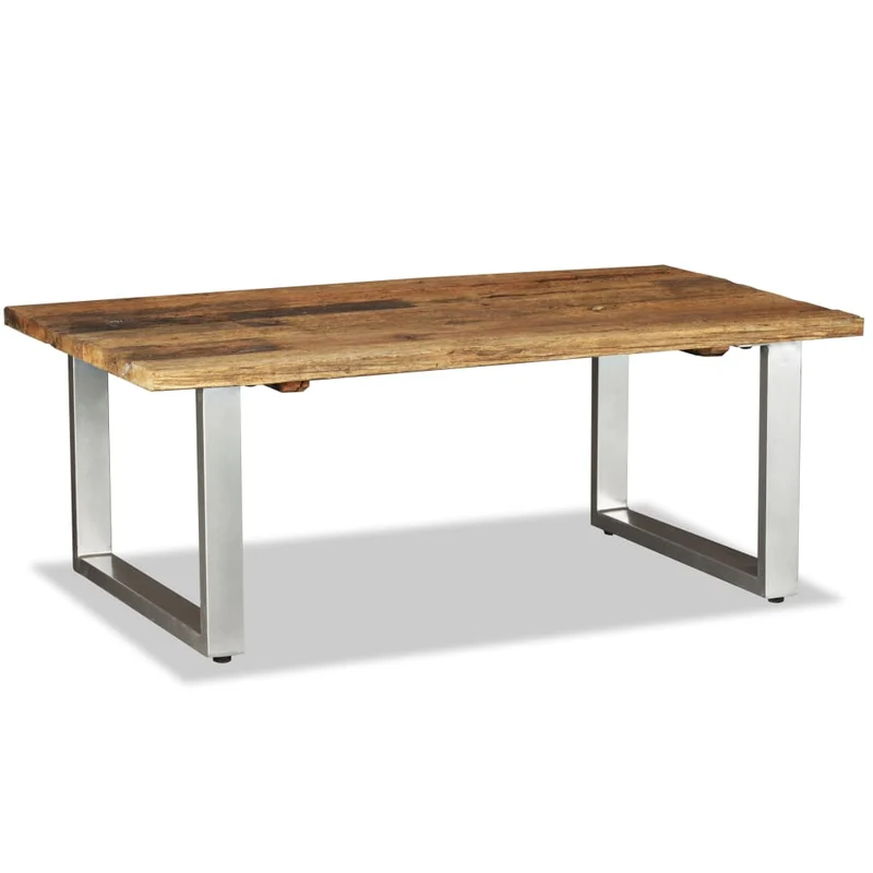 Table basse design industriel bois de récupération massif pieds en fer 100 x 60 x 38 cm DEC038245