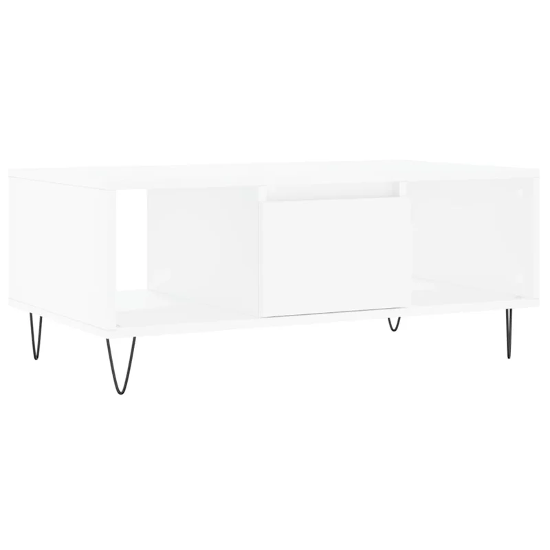 Table basse avec tiroir et 2 compartiments design moderne 90 x 50 x 36,5 cm bois d'ingénierie blanc et métal DEC038008